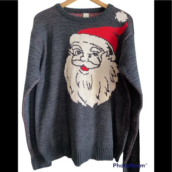 Green 3 Sweaters - Christmas Santa Sweater - Vintage Inspired Santa - Cotton Blend - Made in USA XL